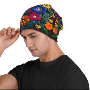 Funky Floral Beanie Cap, Polyester & Elastane, Unisex
